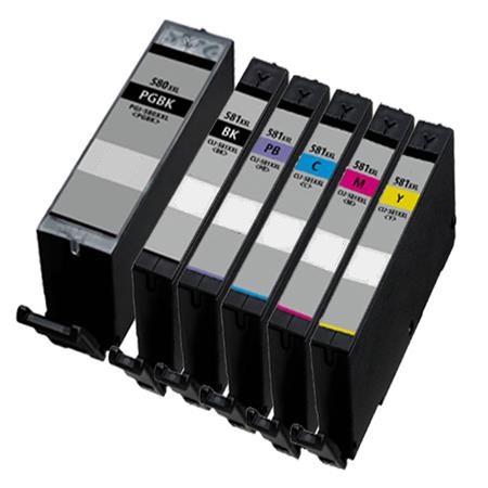 Compatible Canon PGI-580PGBKXXL / CLI-581BK/C/M/Y/PB XXL set of 6 Ink ...